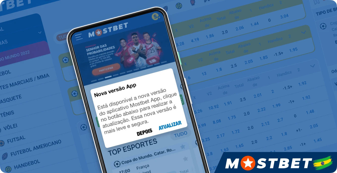 Assim que uma nova versão do aplicativo Mostbet estiver disponível, o usuário será notificado imediatamente
