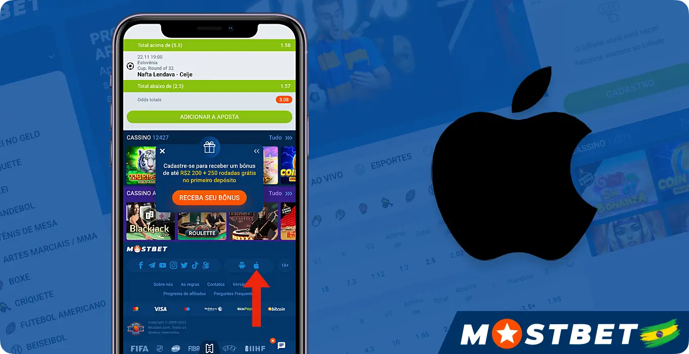 Faça o download do aplicativo Mostbet para iOS na parte inferior do site